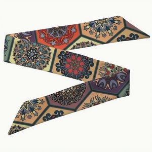 Two Vintage Mandala Pattern Thin Purse Scarves / Hair Bands / Scarves - #1105